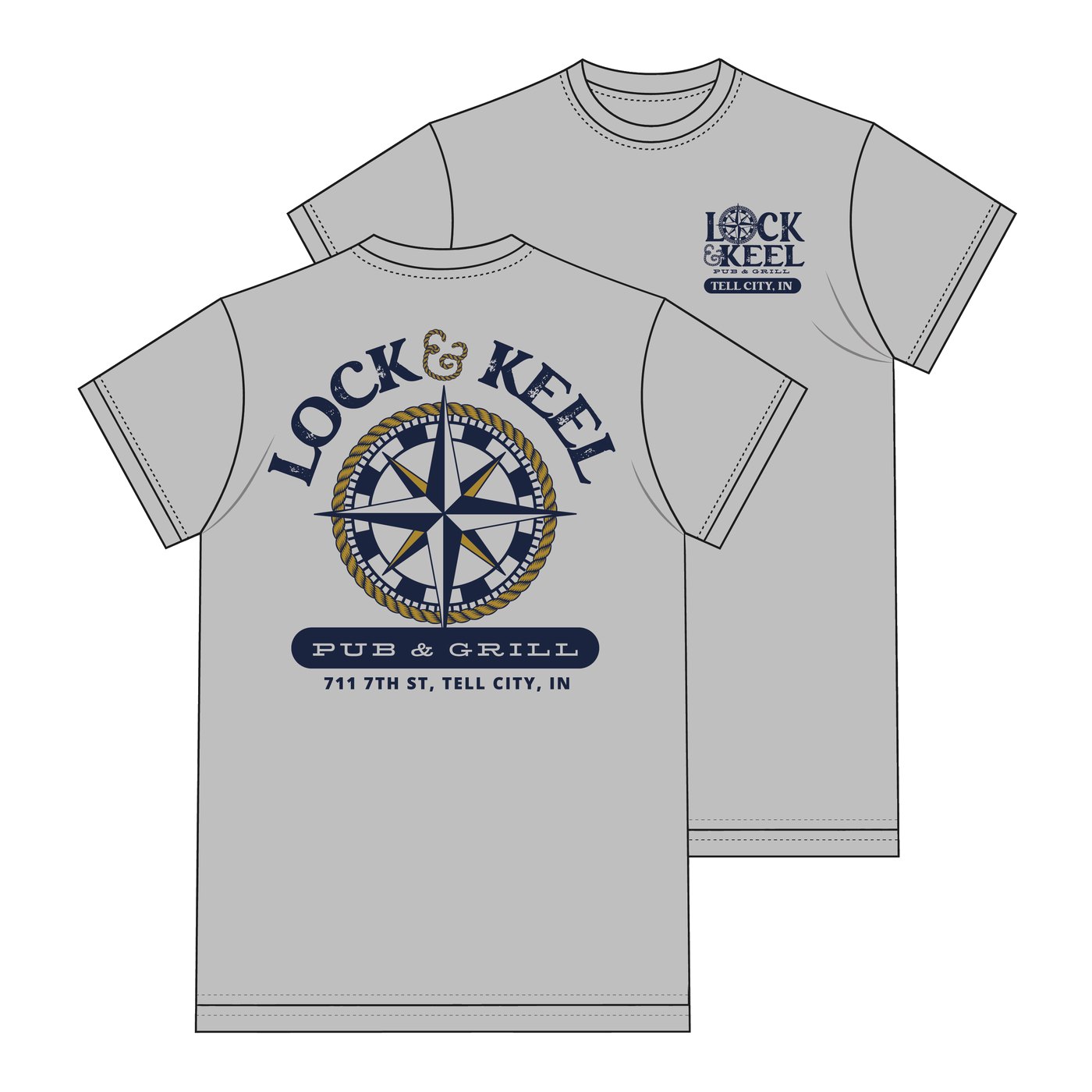 Lock & Keel compass tee in heather grey